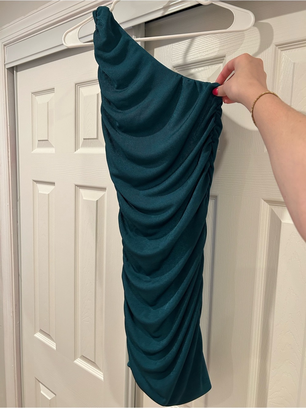 One-Shoulder Green  Ruched Cocktail Dress